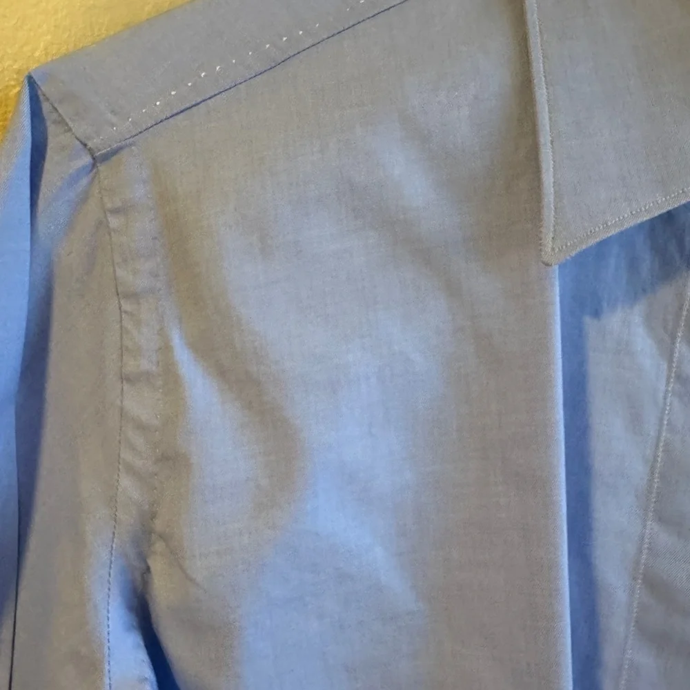 FInamore 1925 AUTHENTIC Tailored Blue Dress Shirt with Pointed Collar. Size 44